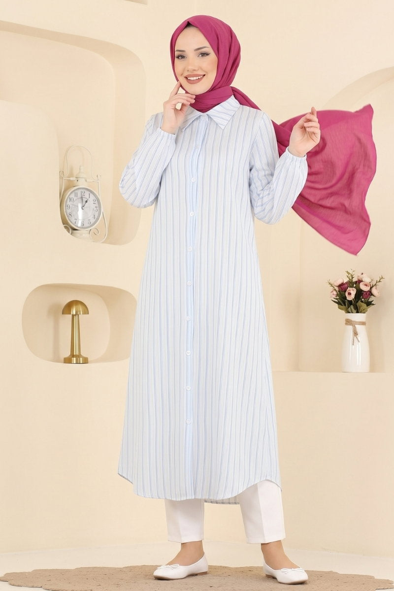 Modal Tunic with Stripe Detail - Light Blue