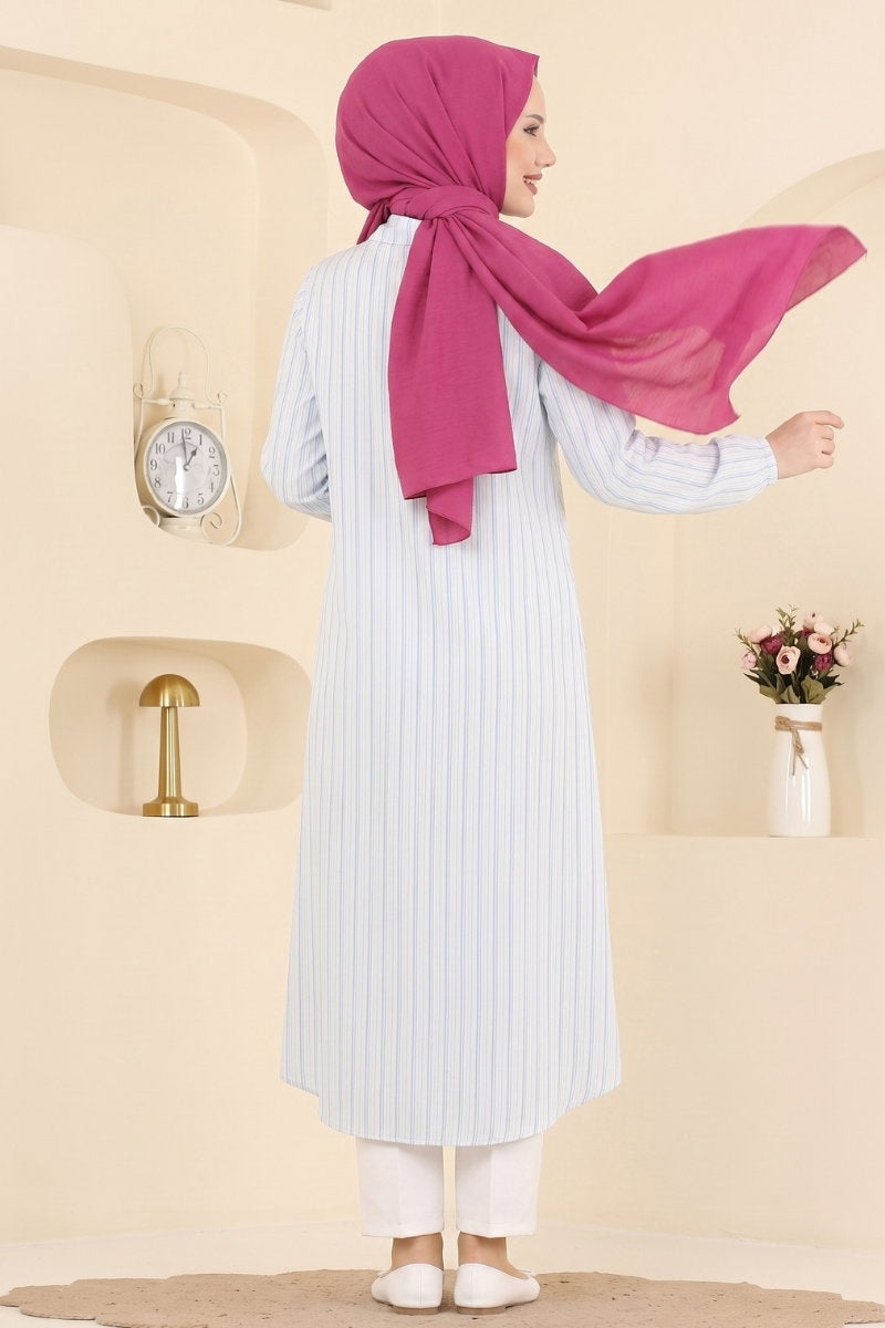 Modal Tunic with Stripe Detail - Light Blue