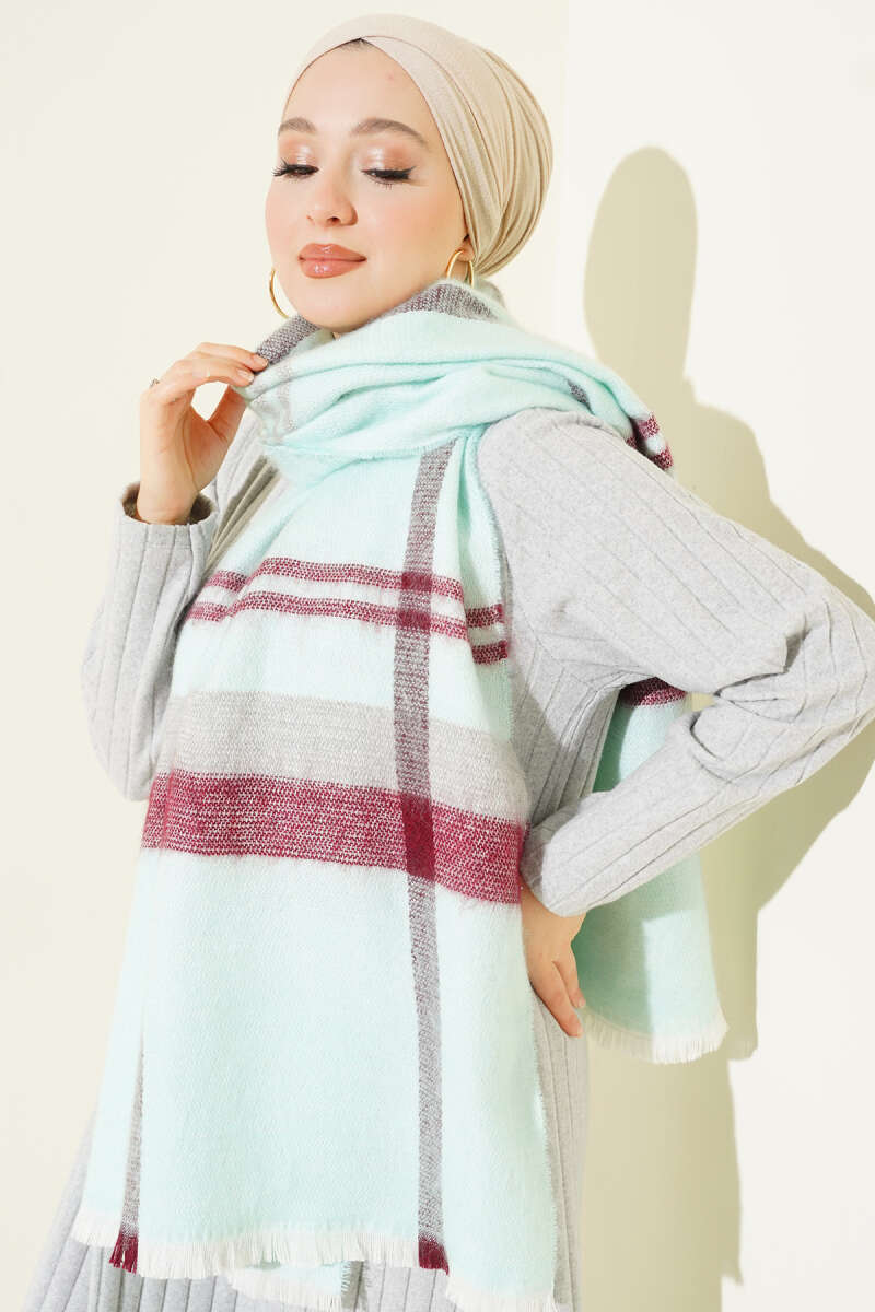 Striped Shoulder Shawl - Aqua Green