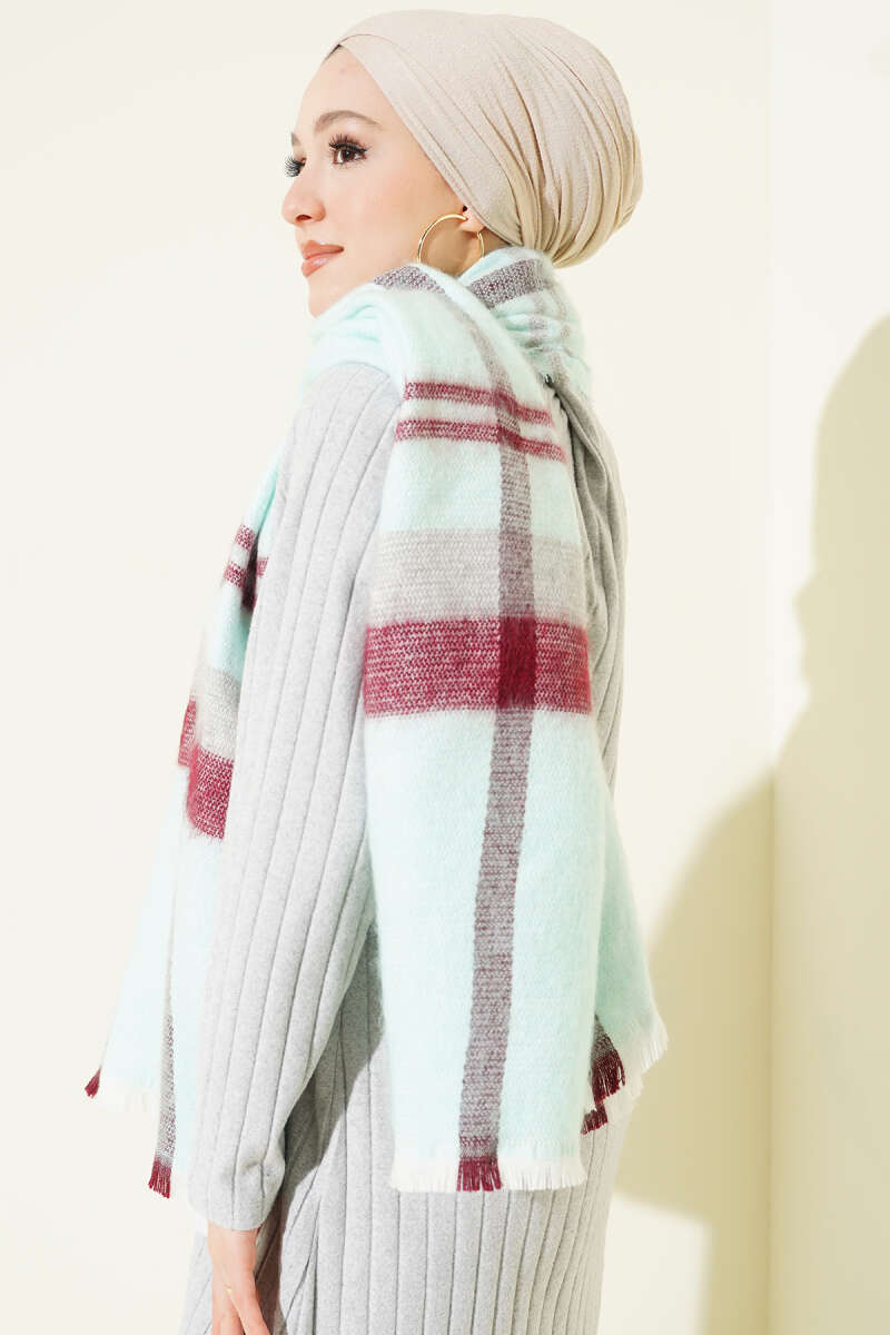 Striped Shoulder Shawl - Aqua Green