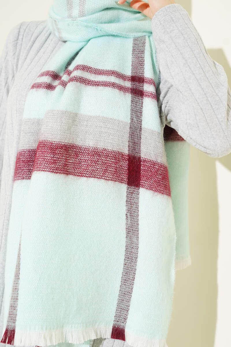 Striped Shoulder Shawl - Aqua Green