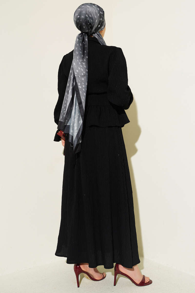 Sequin Skirt Set with Stripe Stitching - Black