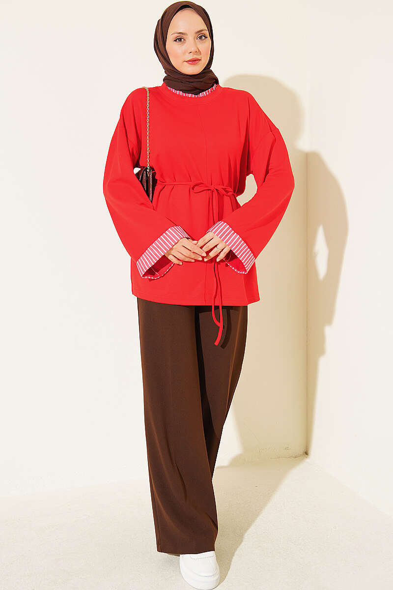 Tunic with Line Trim and Tie Cord - Red