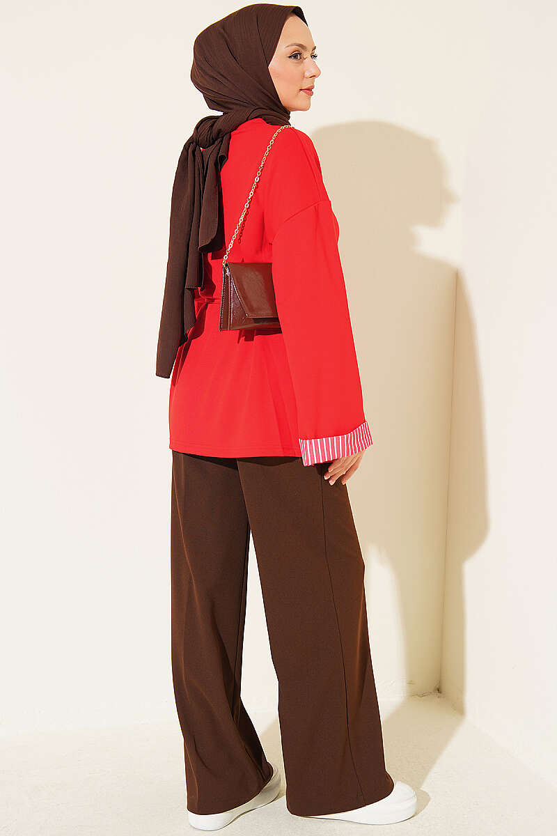 Tunic with Line Trim and Tie Cord - Red