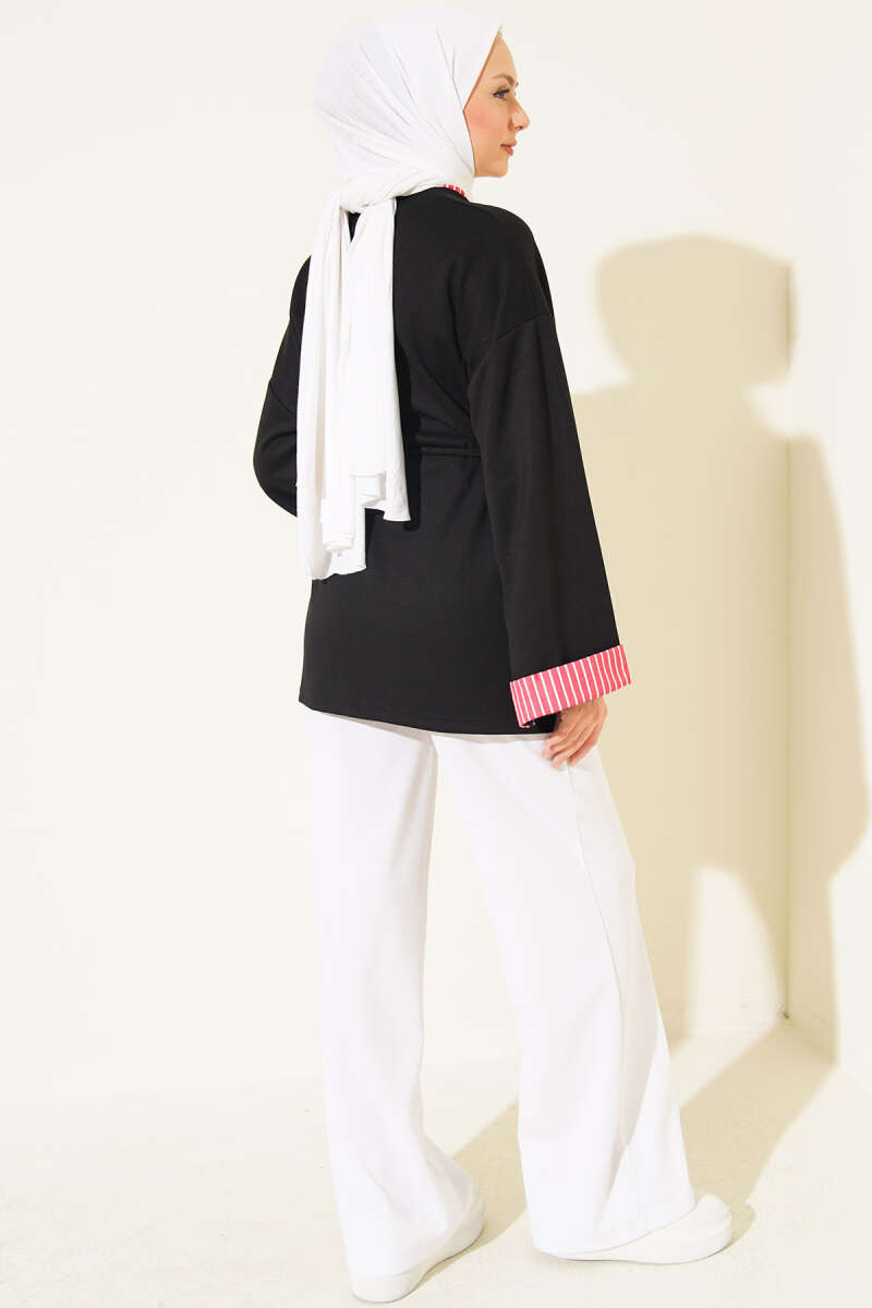 Tunic with Line Trim and Tie Cord - Black