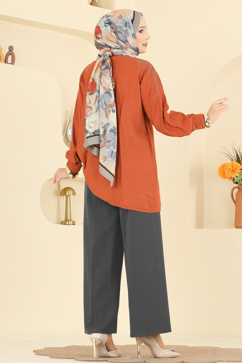 Double Knit Trousers with Seam Lines - Charcoal