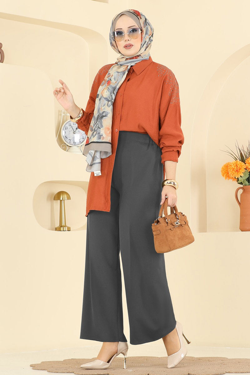Double Knit Trousers with Seam Lines - Charcoal