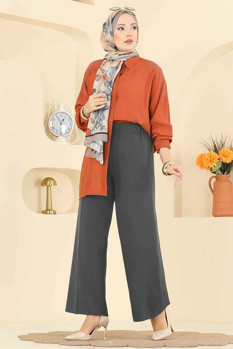 Double Knit Trousers with Seam Lines - Charcoal