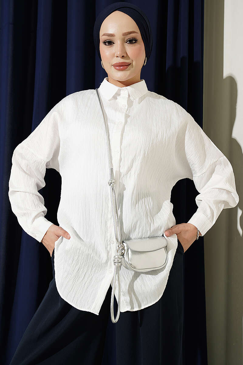 Basic Textured Stripe Shirt - White