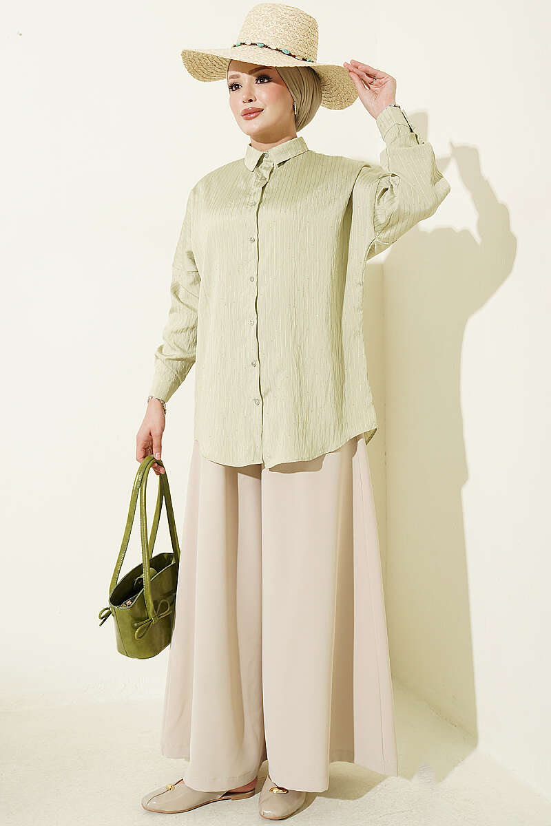 Basic Textured Stripe Shirt - Almond Green