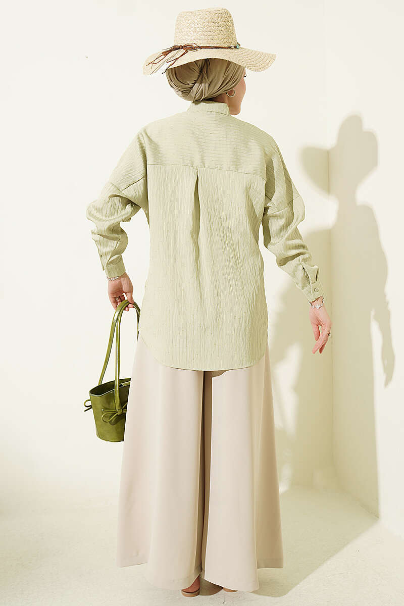 Basic Textured Stripe Shirt - Almond Green