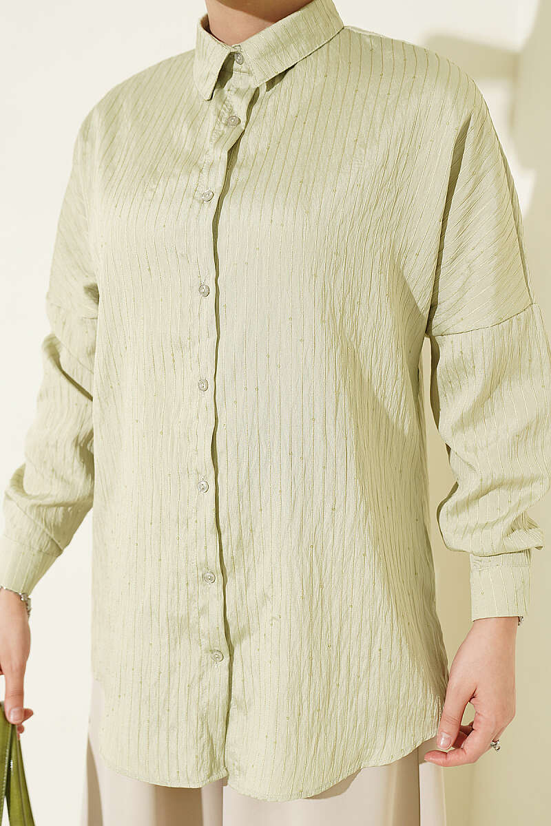 Basic Textured Stripe Shirt - Almond Green