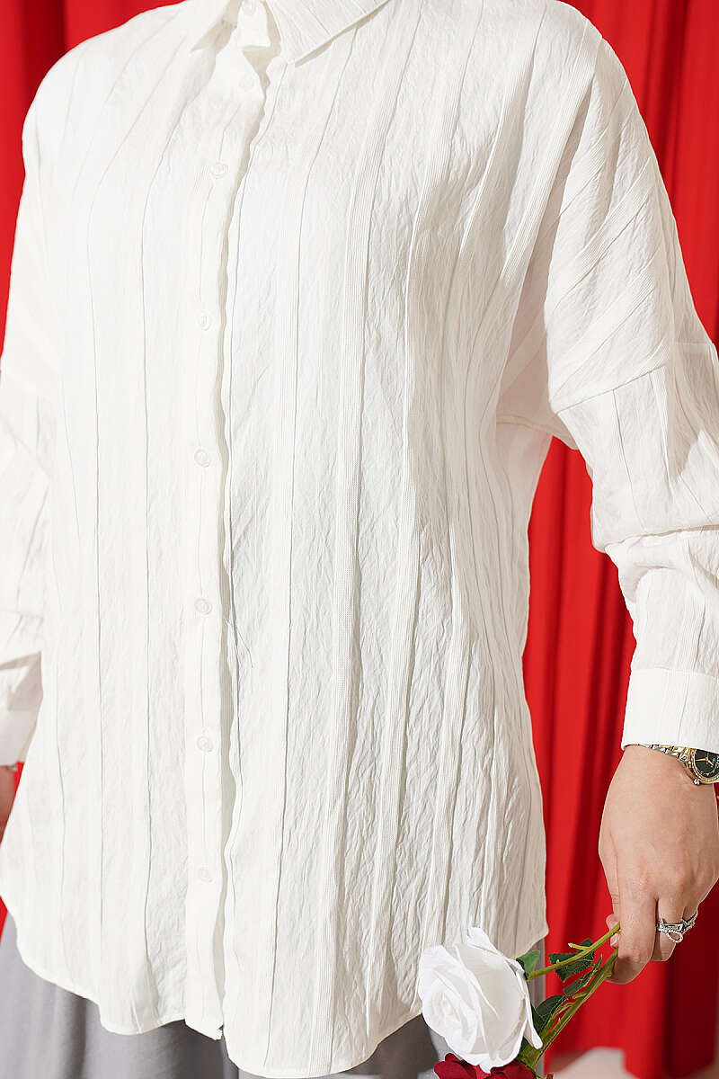 Basic Textured Stripe Shirt - Ecru