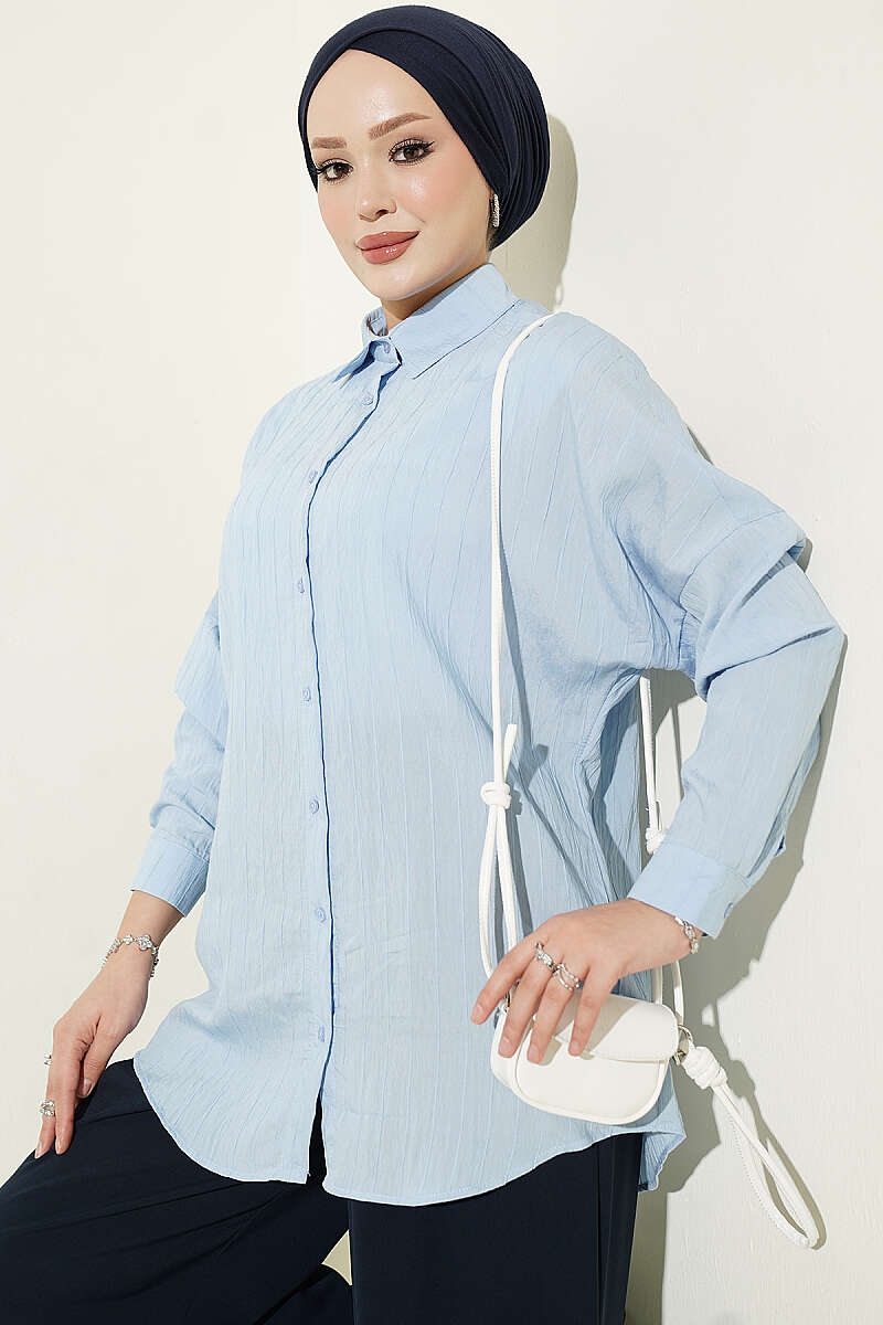 Basic Textured Stripe Shirt - Blue