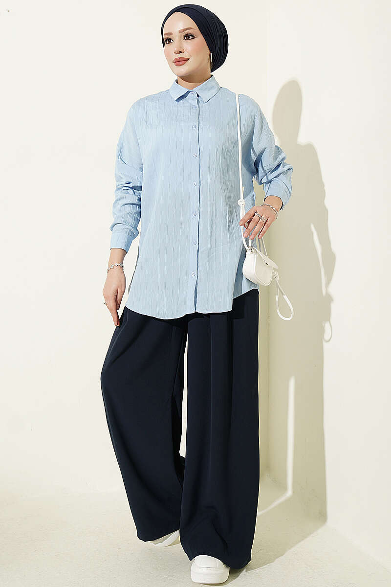 Basic Textured Stripe Shirt - Blue