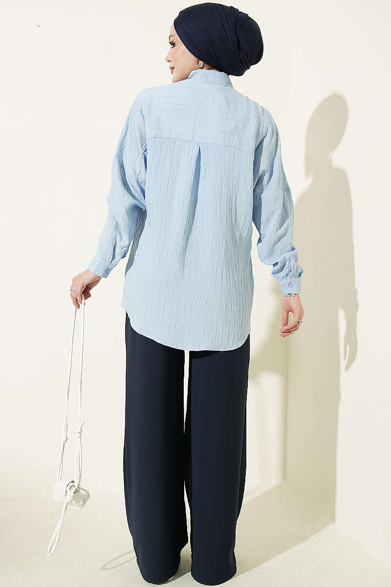 Basic Textured Stripe Shirt - Blue