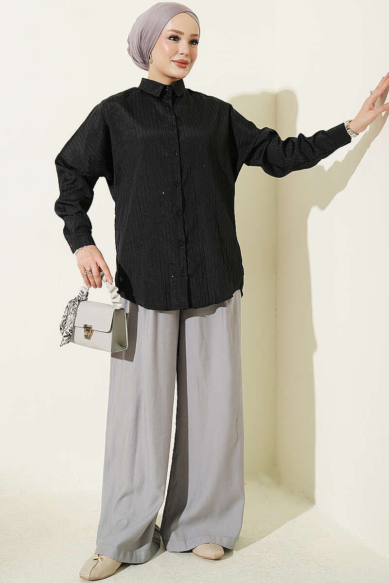 Basic Textured Stripe Shirt - Black