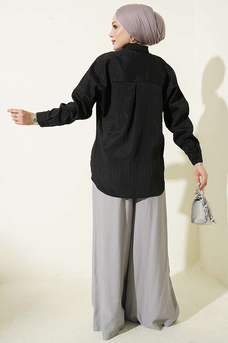 Basic Textured Stripe Shirt - Black