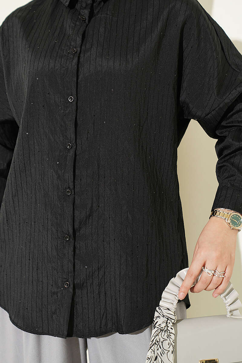 Basic Textured Stripe Shirt - Black