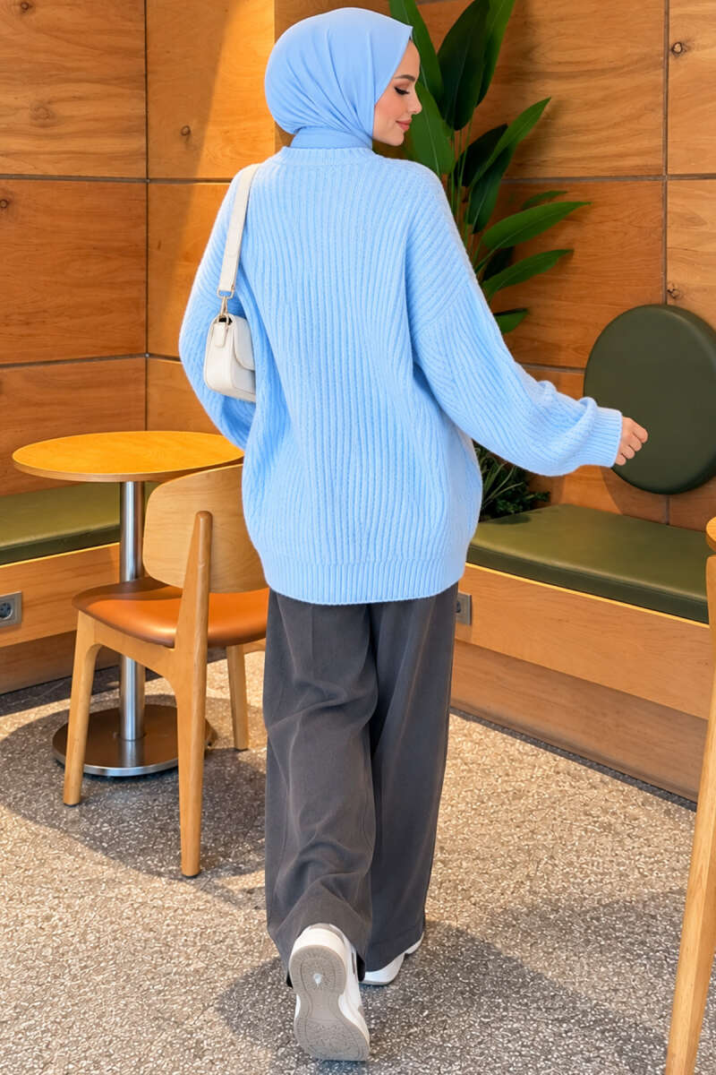Textured Stripe Knit Tunic - Light Blue