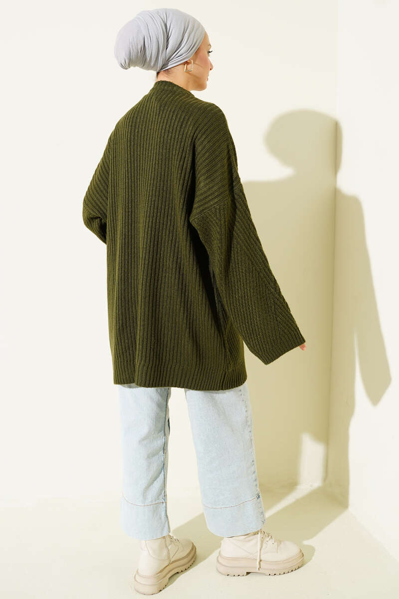Textured Stripe Knit Tunic - Khaki