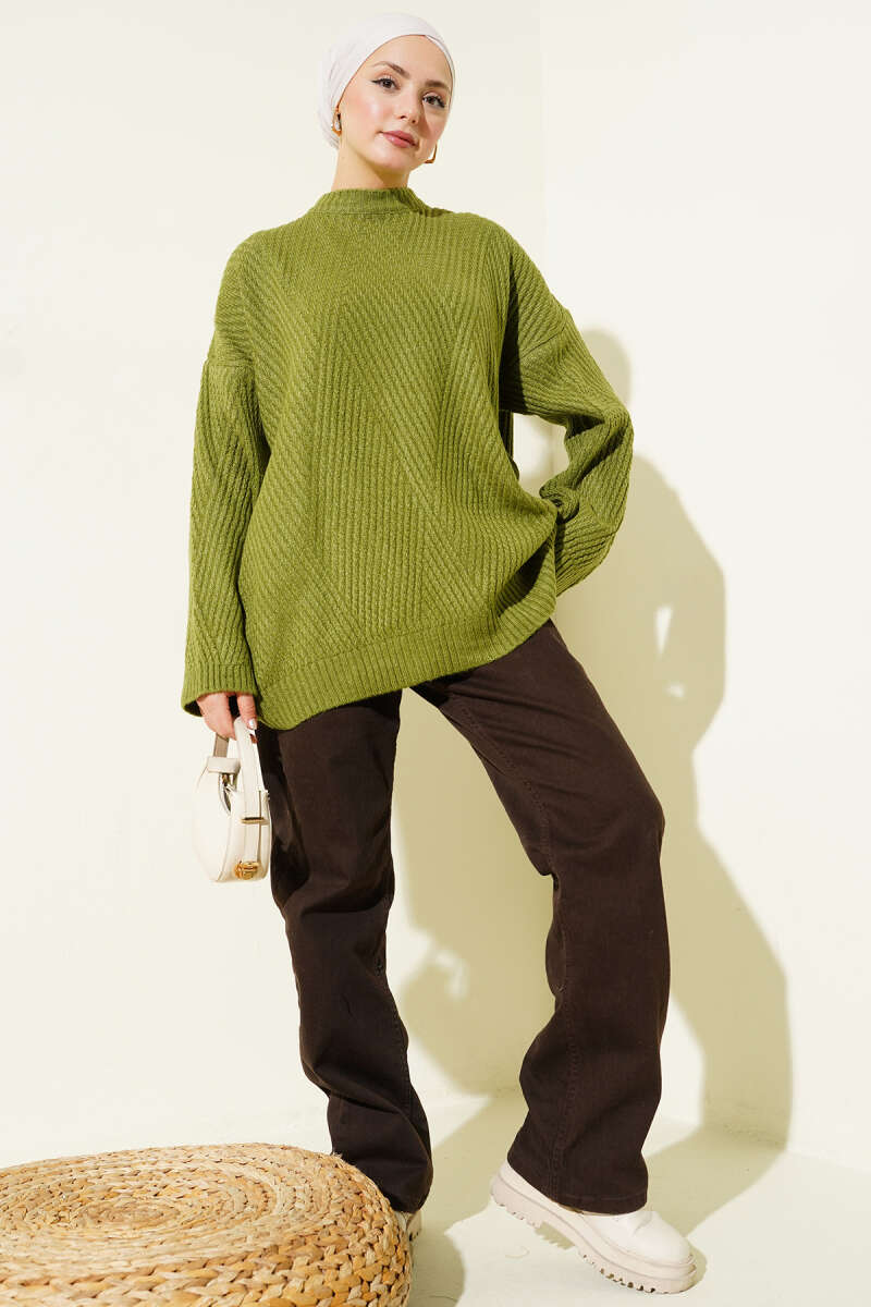 Textured Stripe Knit Tunic - Green
