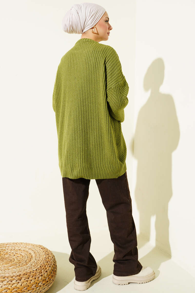 Textured Stripe Knit Tunic - Green