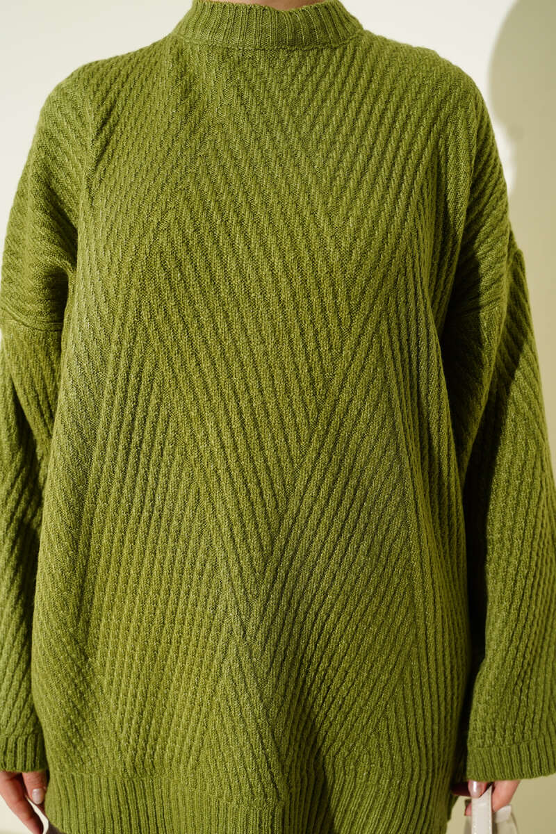 Textured Stripe Knit Tunic - Green