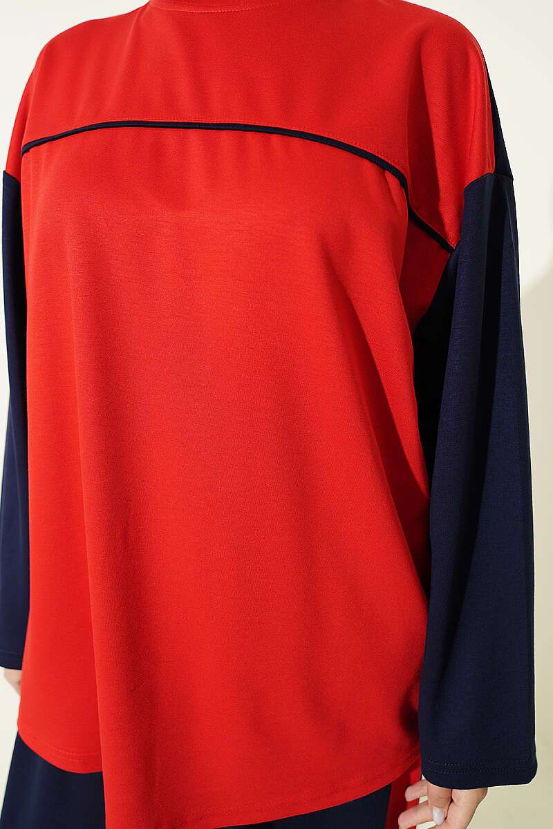 Striped Crew-Neck Two-Piece Set with Trim - Navy