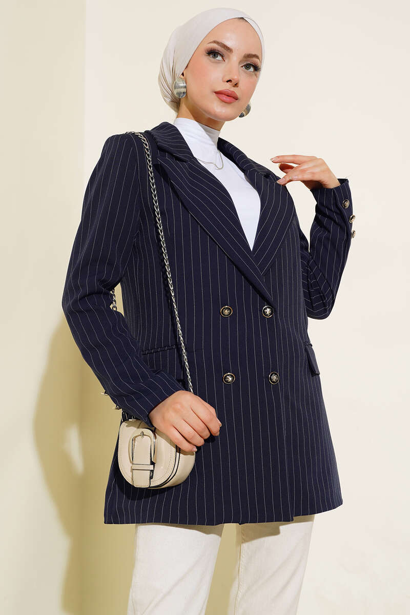 Striped Blazer - Navy