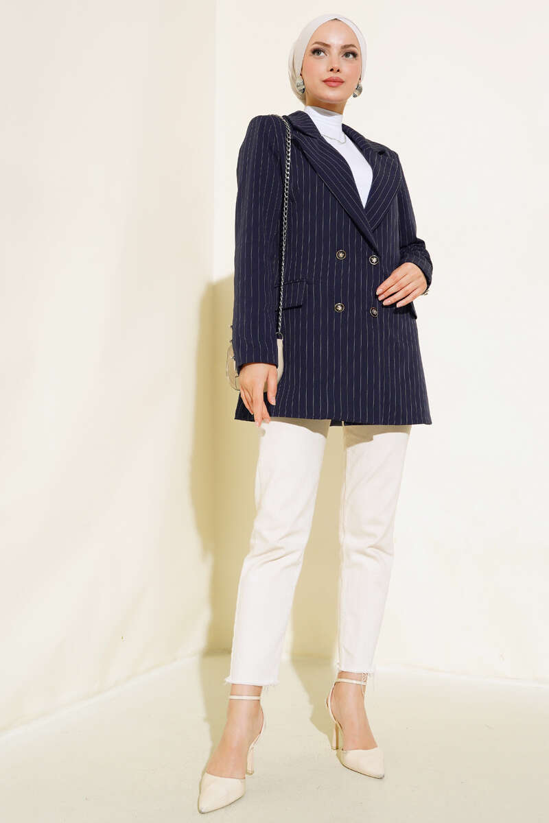 Striped Blazer - Navy