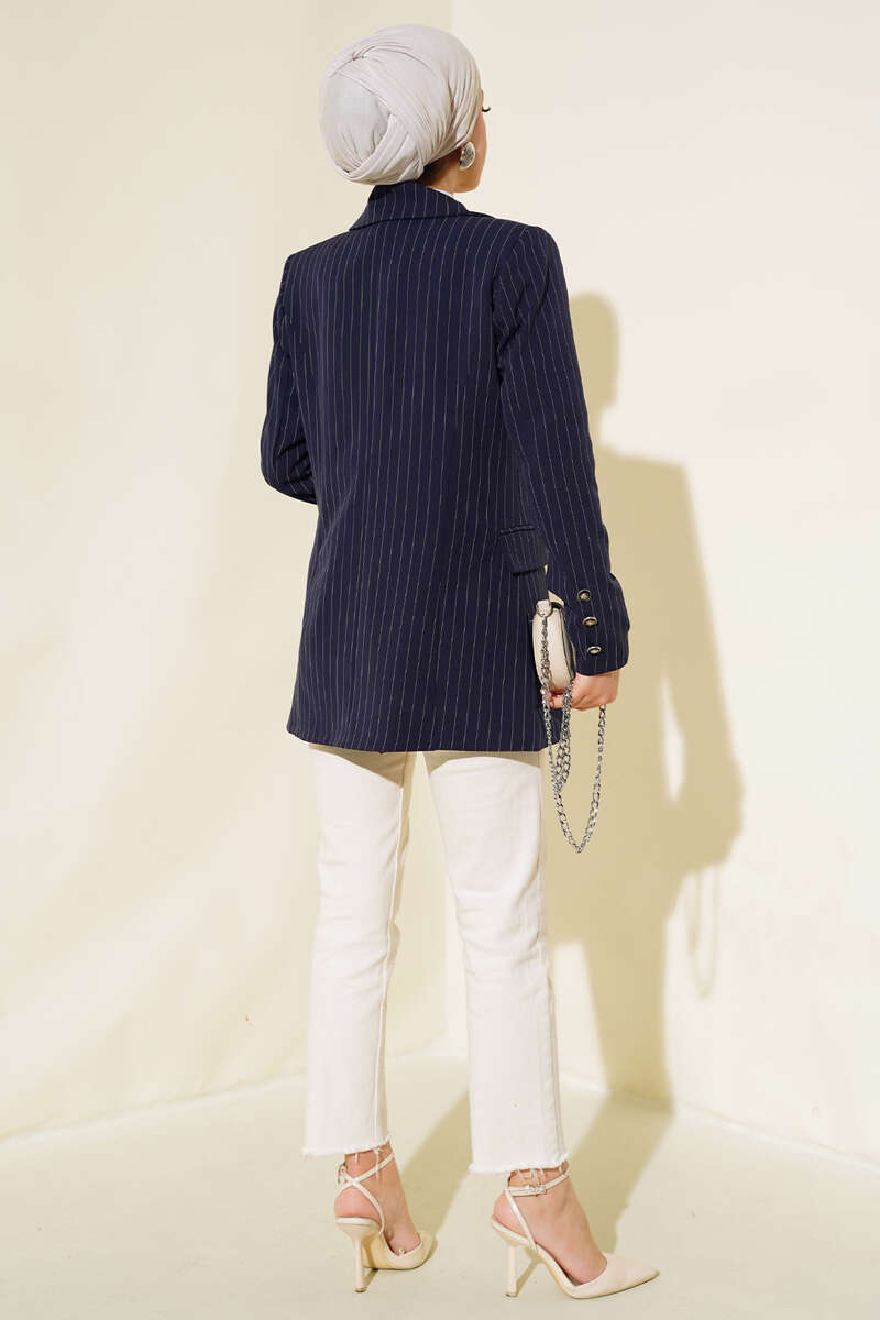 Striped Blazer - Navy