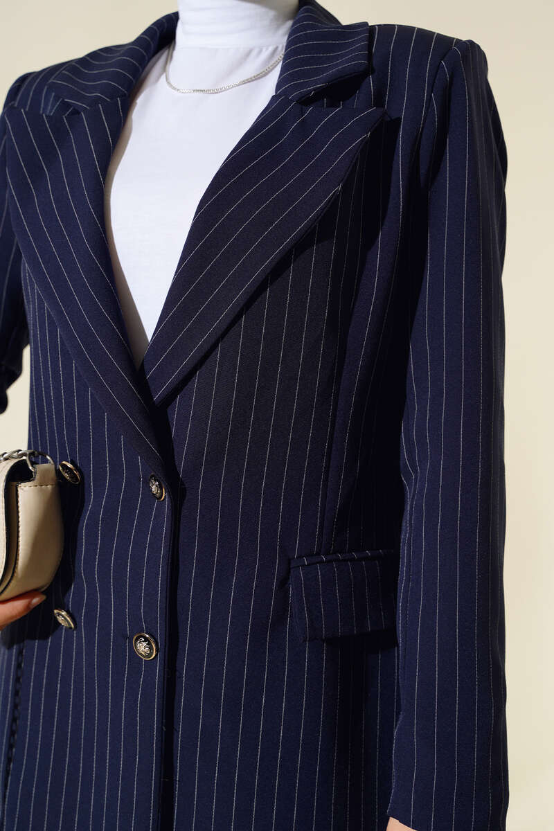 Striped Blazer - Navy