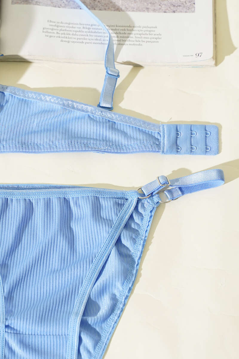 Striped Padded Bra Set - Light Blue