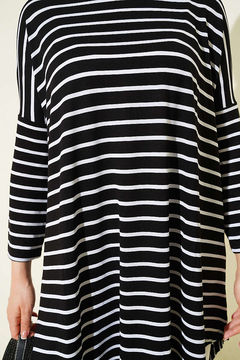 Striped Drop-Shoulder Tunic - Black