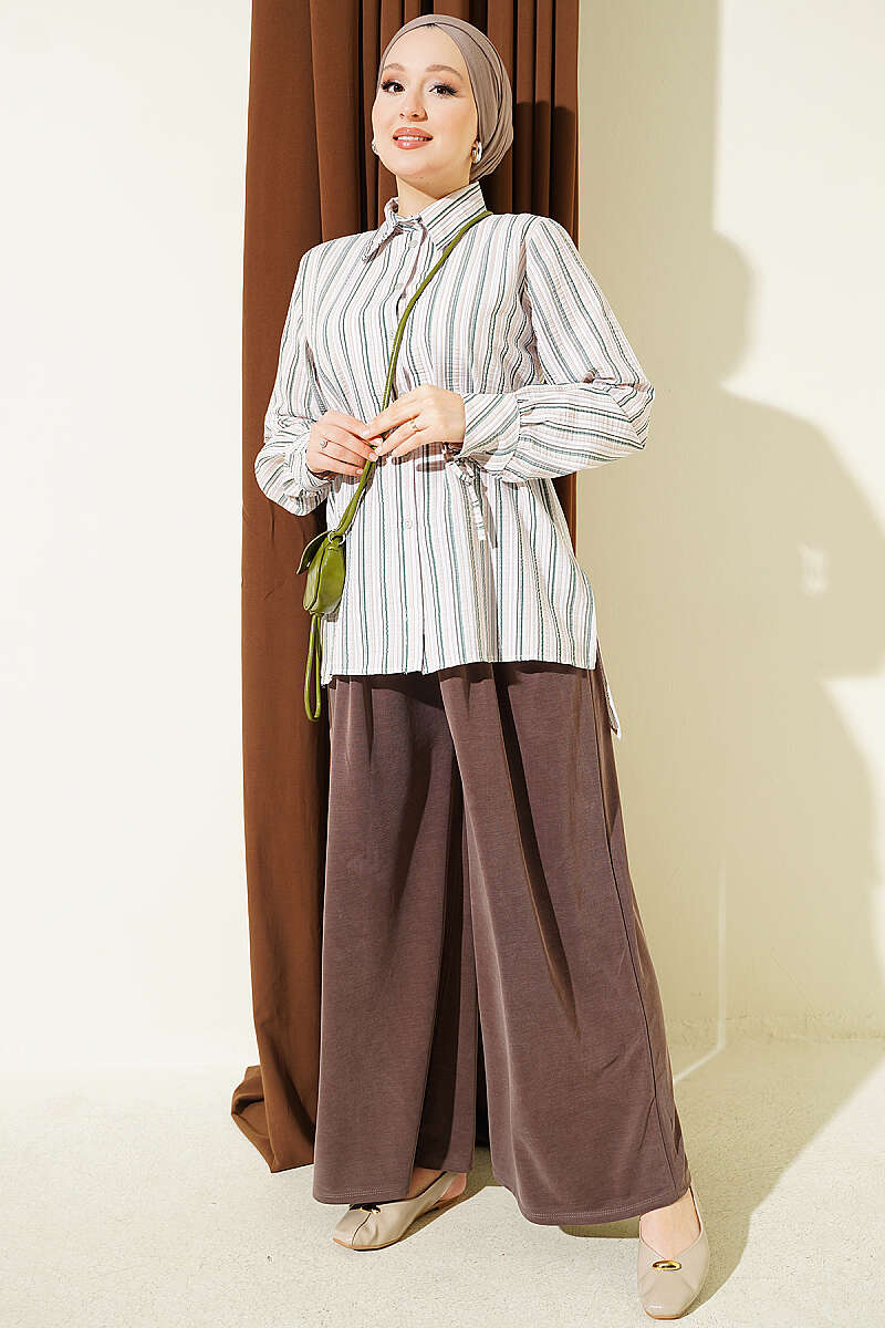 Striped Shirt with Tie Detail - Green