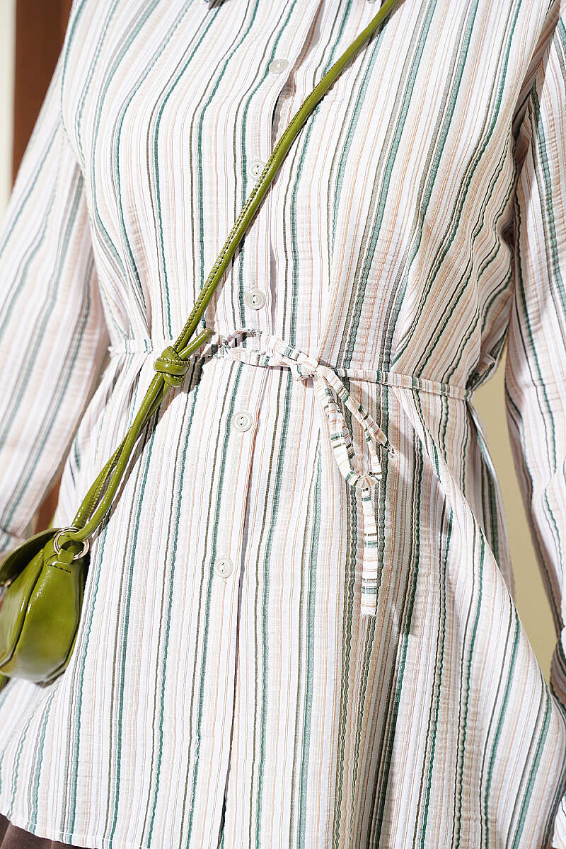 Striped Shirt with Tie Detail - Green