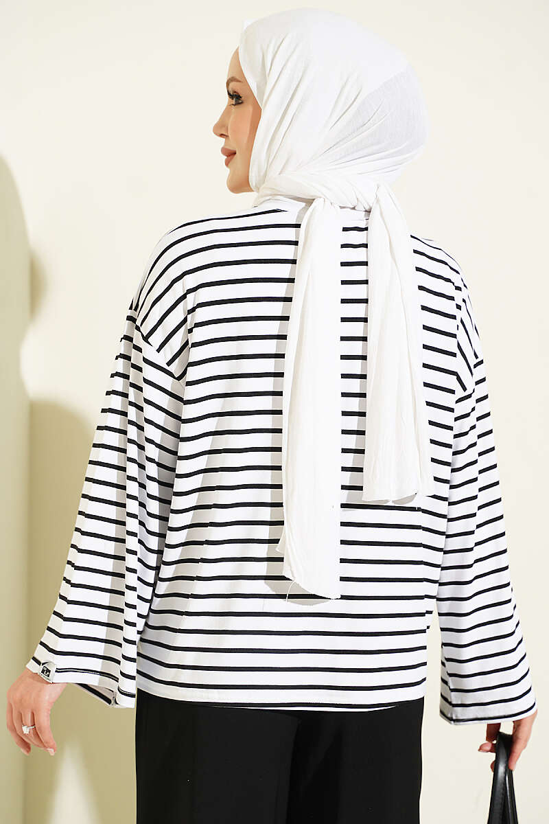 Striped Tunic with Sleeve Emblem - White