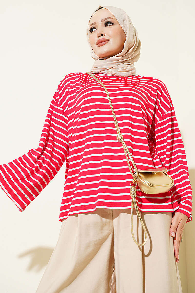 Striped Tunic with Sleeve Emblem - Red