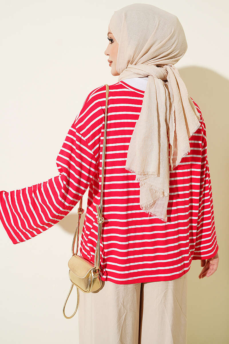 Striped Tunic with Sleeve Emblem - Red