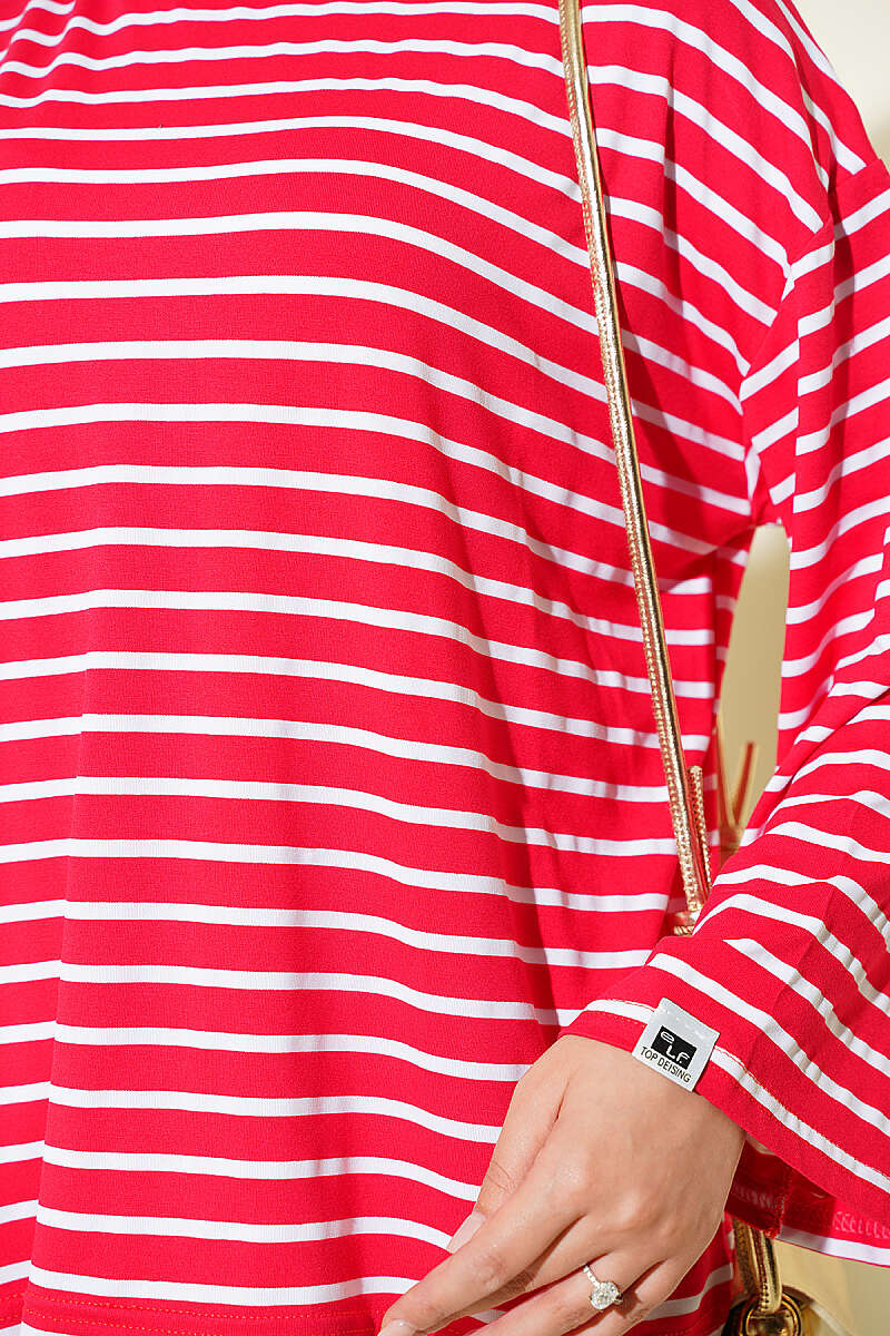 Striped Tunic with Sleeve Emblem - Red