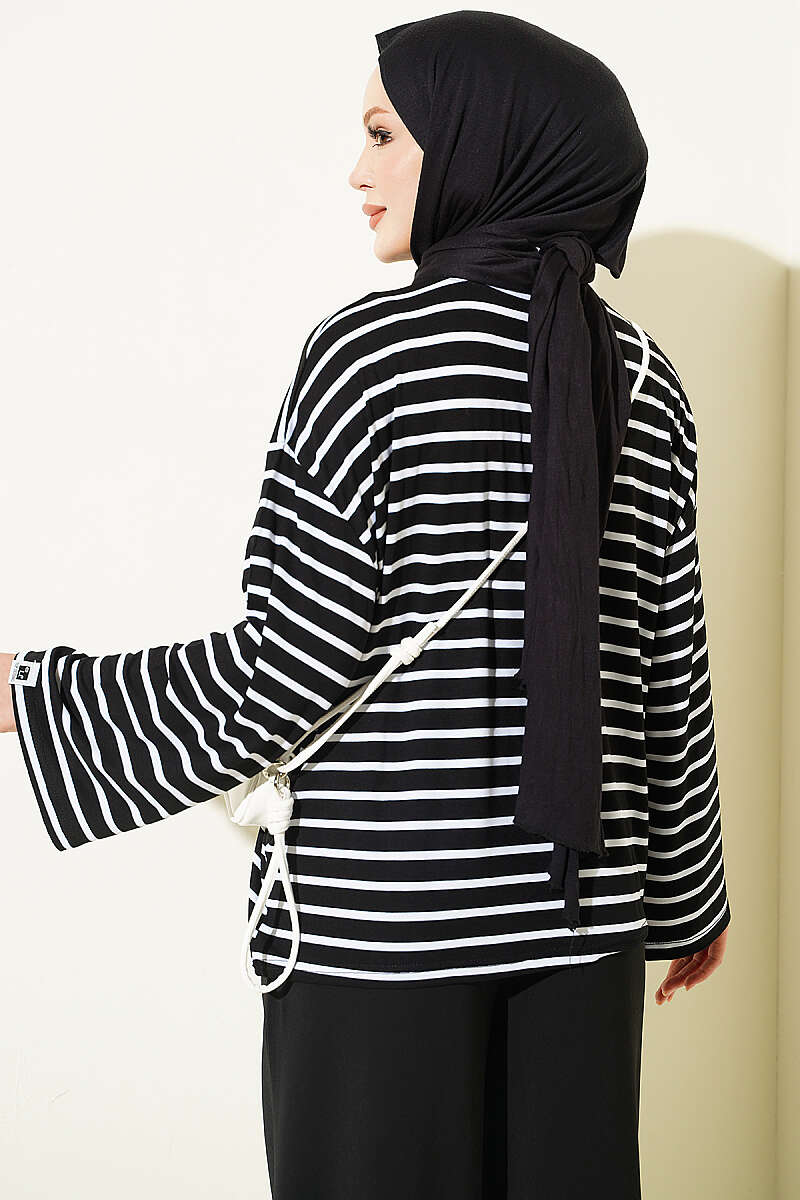Striped Tunic with Sleeve Emblem - Black