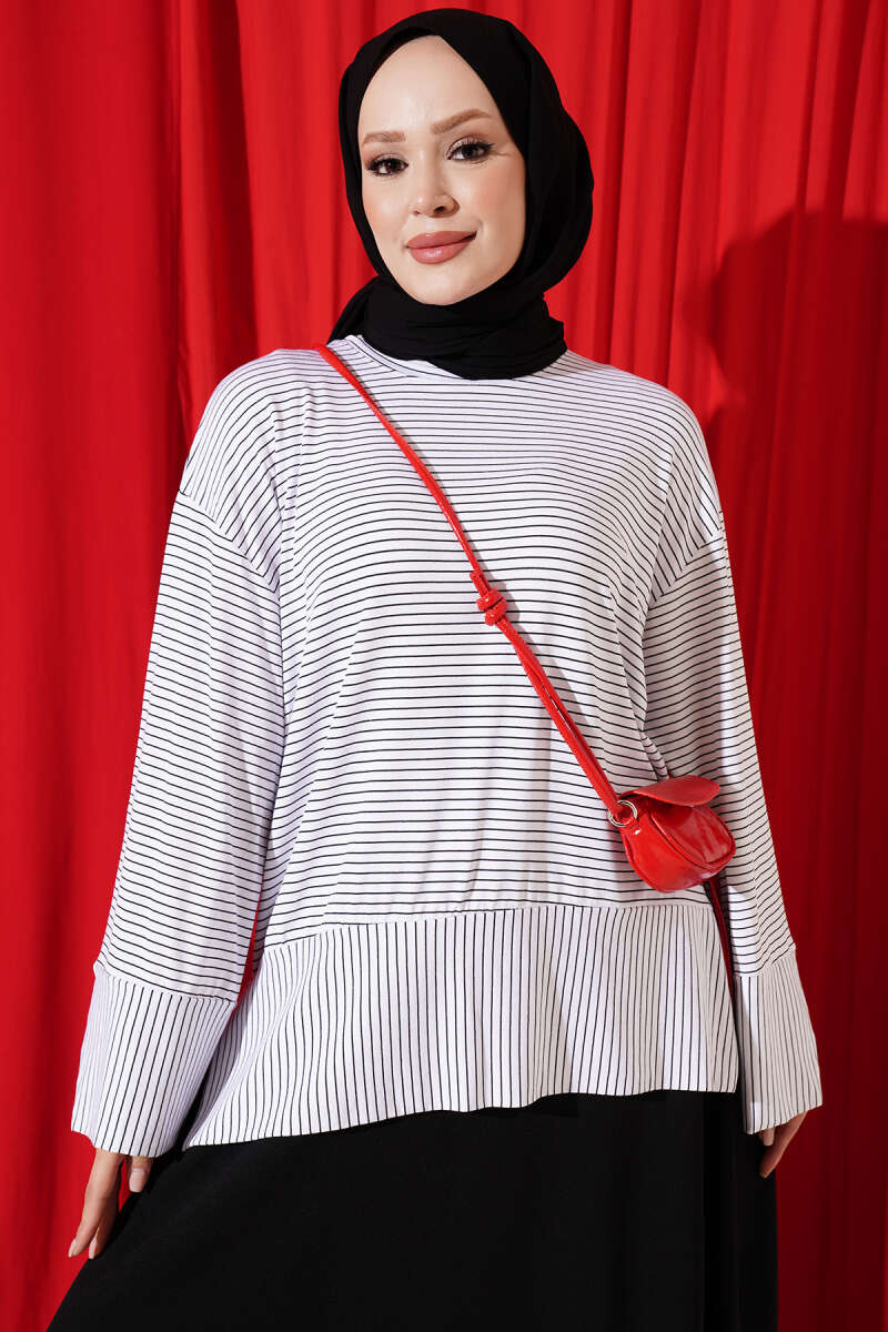 Striped Tunic with Split Sleeves - White