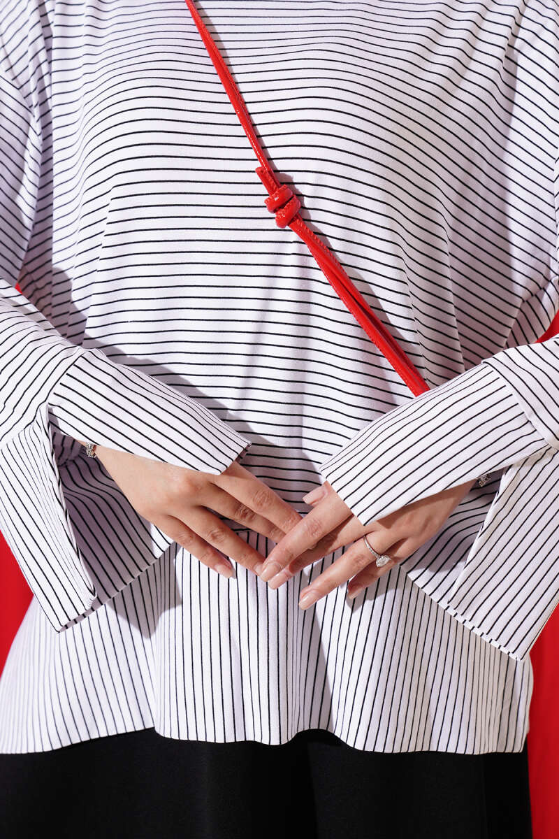 Striped Tunic with Split Sleeves - White