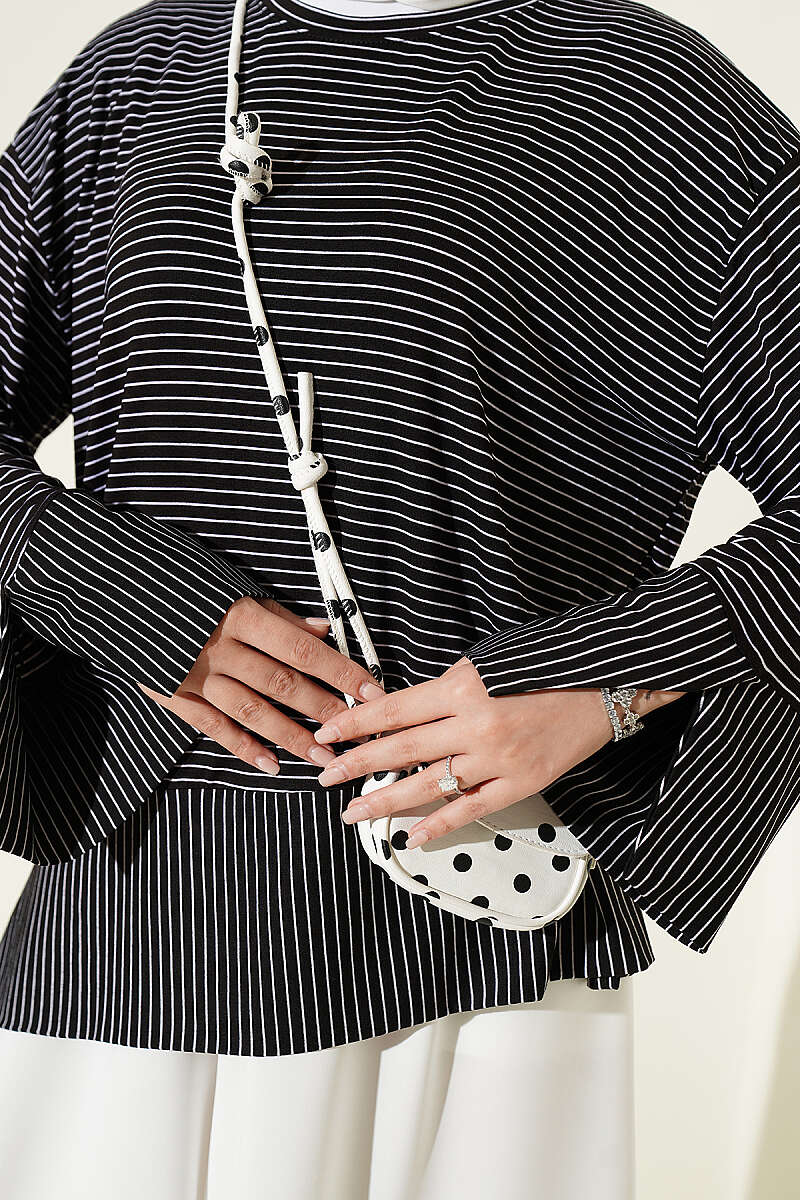 Striped Tunic with Split Sleeves - Black