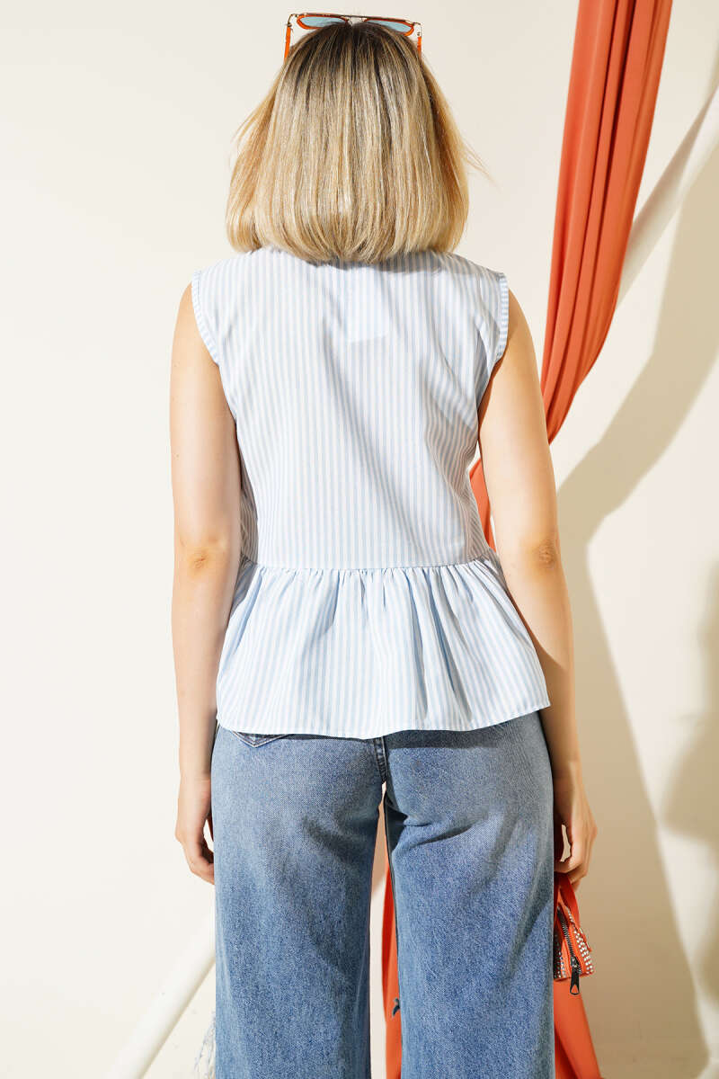 Striped Front-Tie Shirt - Ice Blue