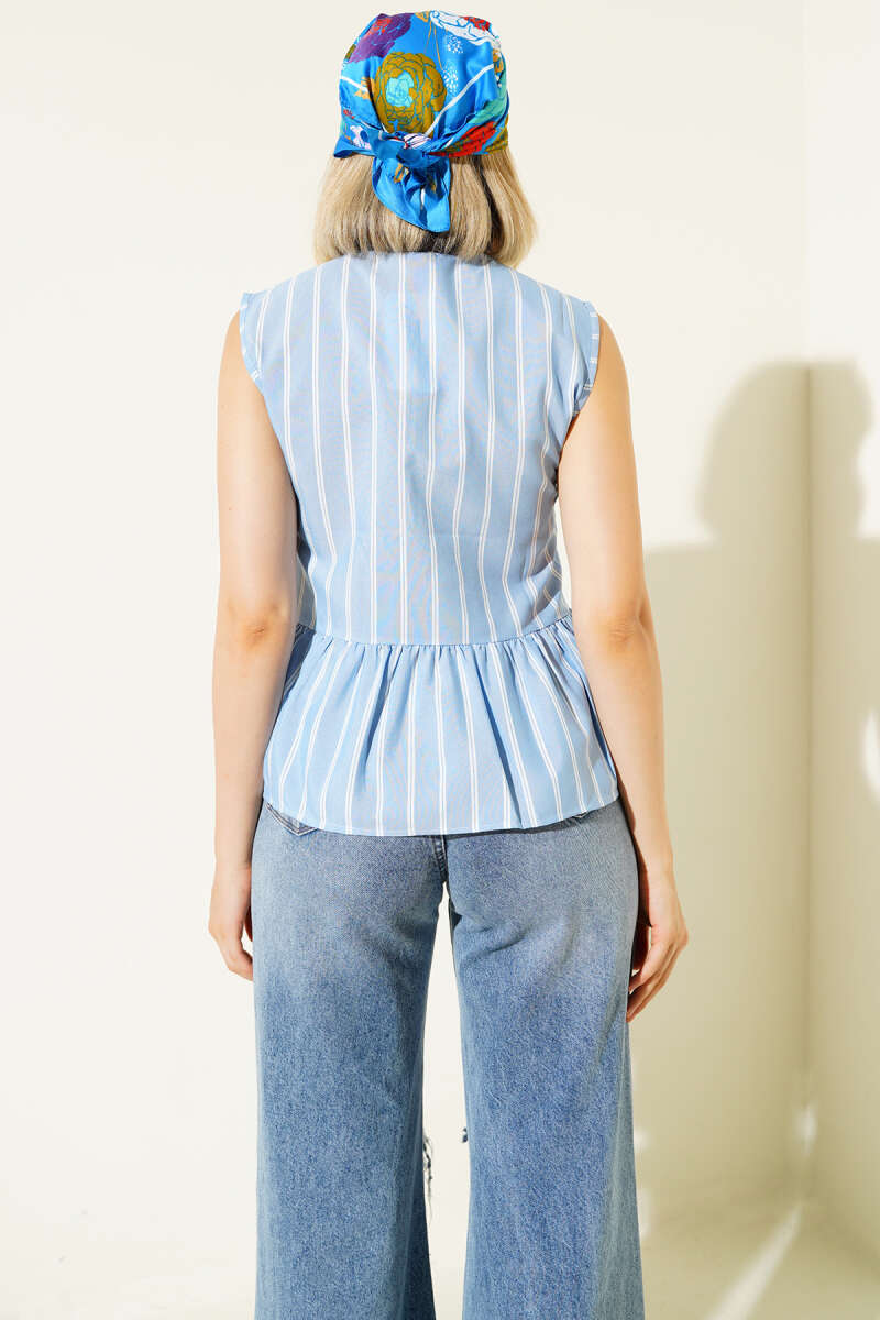 Striped Front-Tie Shirt - Blue-Multicolour