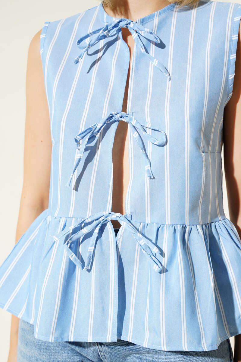 Striped Front-Tie Shirt - Blue-Multicolour