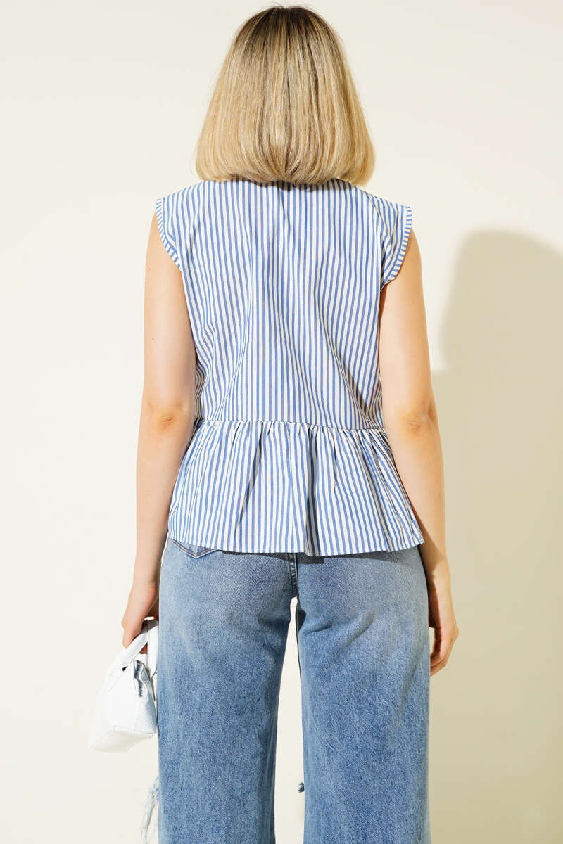 Striped Front-Tie Shirt - Blue