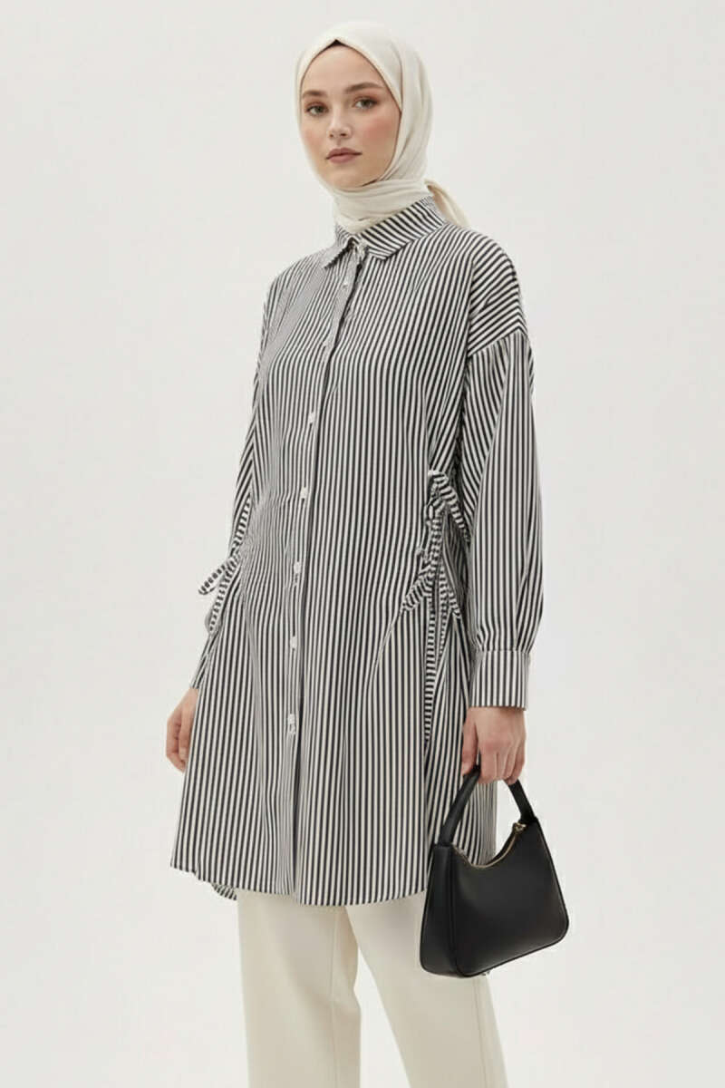 Striped Side-Tie Shirt - Black